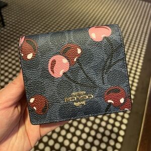 NWT!COACH SNAP WALLET IN SIGNATURE CANVAS WITH CHERRY PRINT(COACH CZ347)